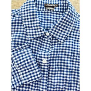 J McLaughlin Button Up Shirt Size XS Blue Gingham Long Sleeve Seersucker Texture